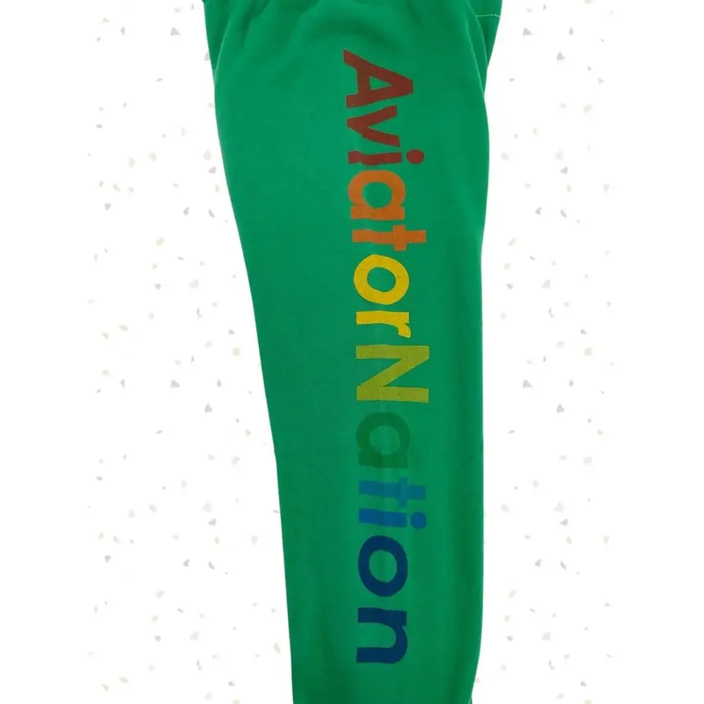 Aviator Nation Kelly Green Logo Sweatpants Bright Rainbow Unisex KIDS Size 12